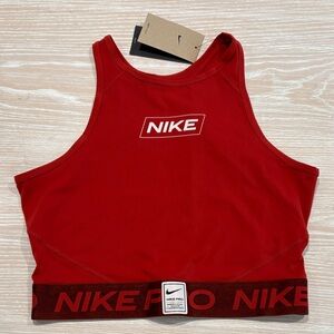 Nike Pro cropped tank elastic bottom sz L large orange/red BNWT